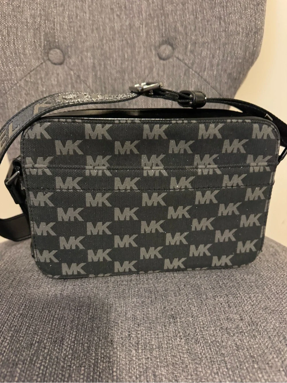 Michael Kors Black MK Logo Crossbody with Patent Front Pocket